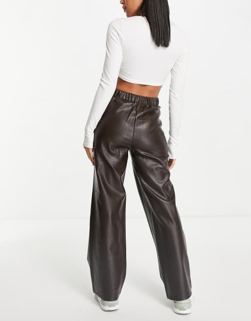 ASOS DESIGN - Pantalon droit en PU effet croco - Marron chocolat, 3 de 4