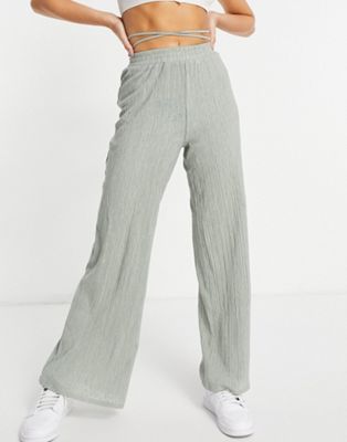 Pantalons évasés Pantalon droit froissé avec liens enveloppants à la taille - Vert sauge