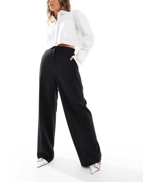 ASOS DESIGN - Pantalon droit habillé coupe dad décontractée - Noir à fines rayures - view 1