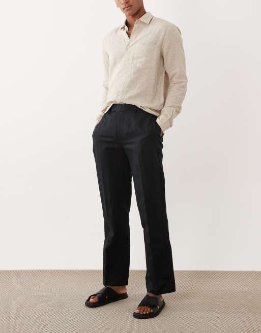 ASOS DESIGN - Pantalon droit habillé en lin majoritaire - Noir, 2 de 5