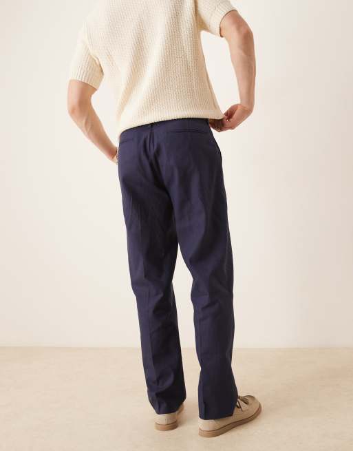 ASOS DESIGN - Pantalon droit habillé en lin mélangé - Bleu marine, 3 de 5