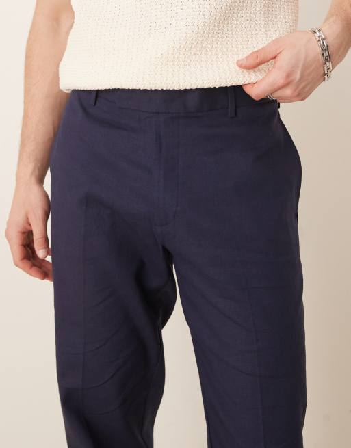 ASOS DESIGN - Pantalon droit habillé en lin mélangé - Bleu marine, 4 de 5