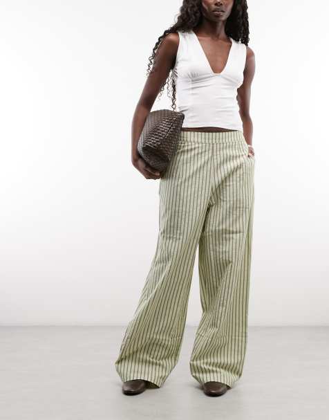 ASOS DESIGN pantalon droit texturé à enfiler à rayures kaki - view 1