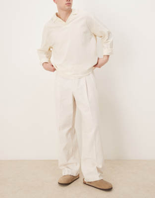 ASOS DESIGN - Pantalon élégant ample à enfiler avec pinces devant et taille élastique - Beige texturé - view 1