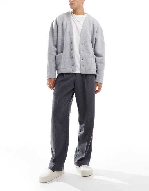 ASOS DESIGN - Pantalon élégant ample en laine mélangée à pinces et chevrons - Anthracite