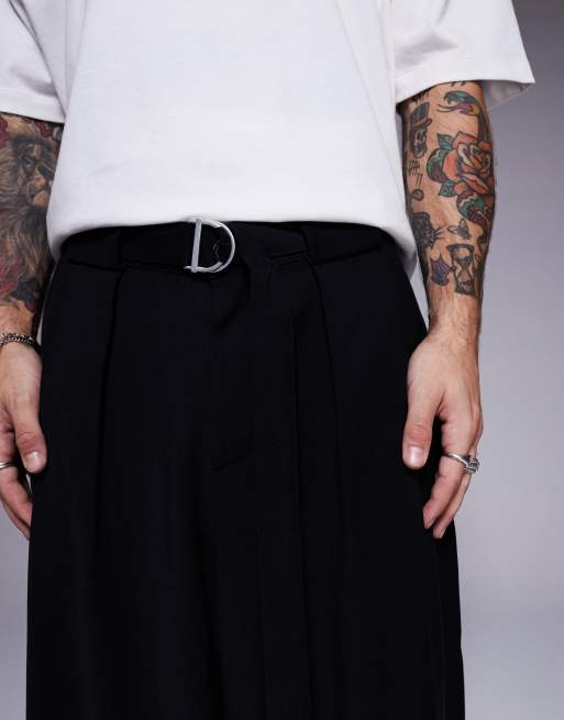 ASOS DESIGN horseshoe fit dress pants with belt in black