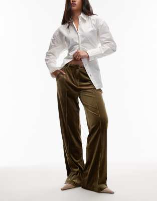 Pantalon élégant coupe droite et ajustée en velours - Olive-Vert 34