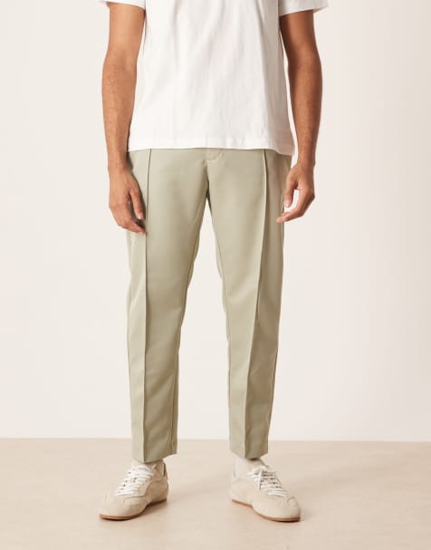 ASOS DESIGN - Pantalon élégant coupe droite raccourcie avec plis nervurés - Vert sauge - view 1
