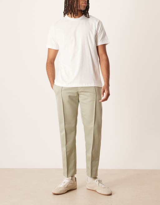 ASOS DESIGN - Pantalon élégant coupe droite raccourcie avec plis nervurés - Vert sauge, 2 de 5