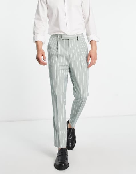 ASOS DESIGN - Pantalon élégant coupe fuselée à fines rayures - Sauge - view 1