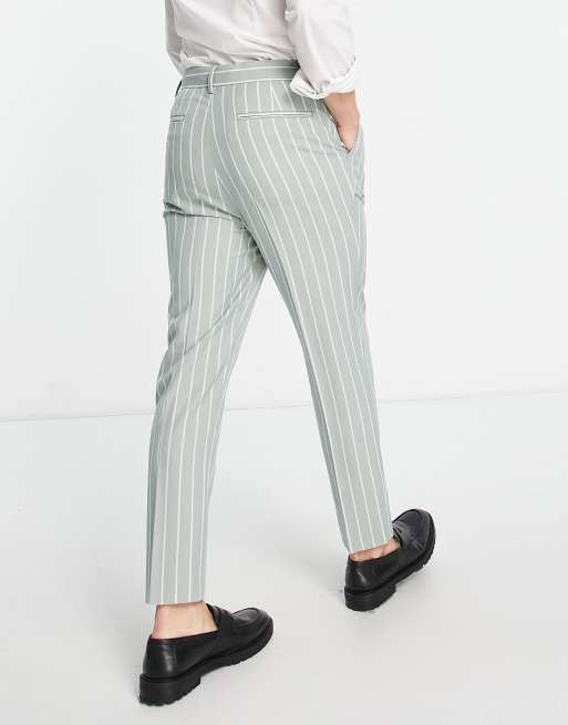ASOS DESIGN - Pantalon élégant coupe fuselée à fines rayures - Sauge, 2 de 4
