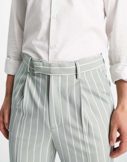 ASOS DESIGN - Pantalon élégant coupe fuselée à fines rayures - Sauge, 3 de 4