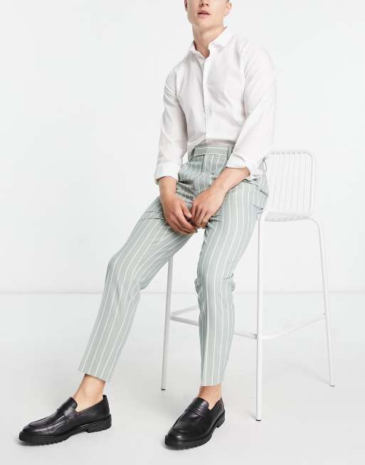 ASOS DESIGN - Pantalon élégant coupe fuselée à fines rayures - Sauge, 4 de 4
