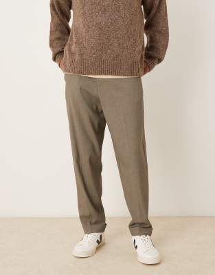 ASOS DESIGN - Pantalon élégant coupe fuselée décontractée en tissu texturé avec ourlet retroussé - Gris chiné