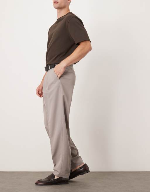 ASOS DESIGN - Pantalon élégant coupe fuselée oversize avec pinces doubles et poche arrière - Taupe, 3 de 5