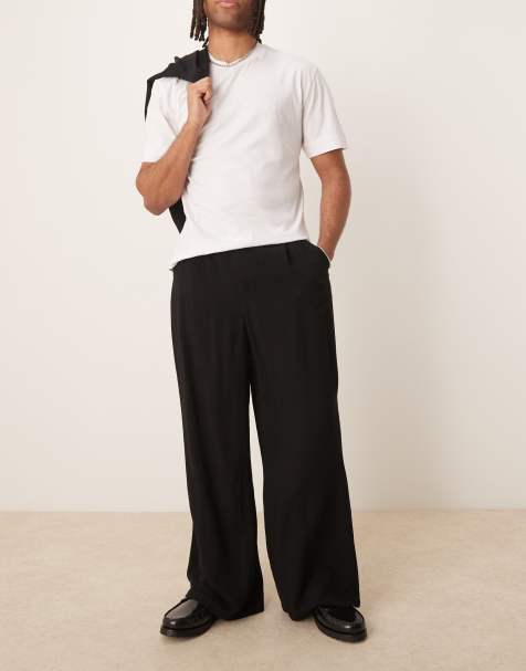ASOS DESIGN - Pantalon élégant d'ensemble aspect lin coupe bouffante - Noir - view 1