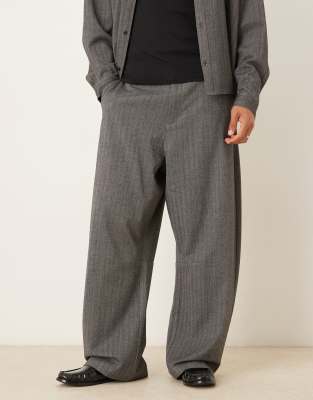 ASOS DESIGN - Pantalon élégant d'ensemble coupe barrel à chevrons - Anthracite-Gris