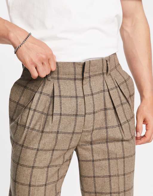 ASOS DESIGN - Pantalon élégant fuselé en laine mélangée à carreaux - Camel, 3 de 4