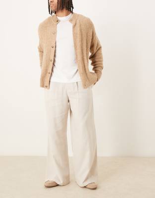 ASOS DESIGN - Pantalon élégant large en lin mélangé avec large taille - Neutre-Noir