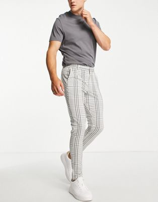 Pantalons et chinos Pantalon élégant super skinny en crêpe à carreaux - Blanc et bleu marine