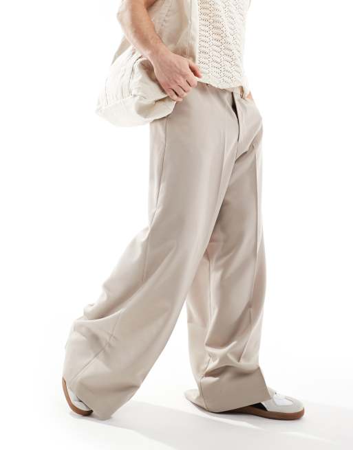 ASOS DESIGN smart extreme wide leg pants in stone