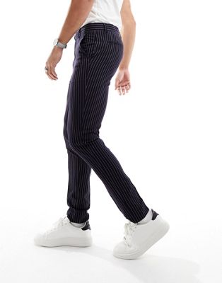 ASOS DESIGN smart super skinny trousers in navy pin stripe - ASOS Price Checker