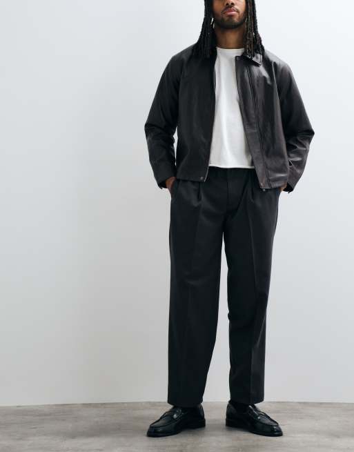 ASOS DESIGN pantalon en flanelle oversize fuselé ajusté à taille élastiquée couleur charbon