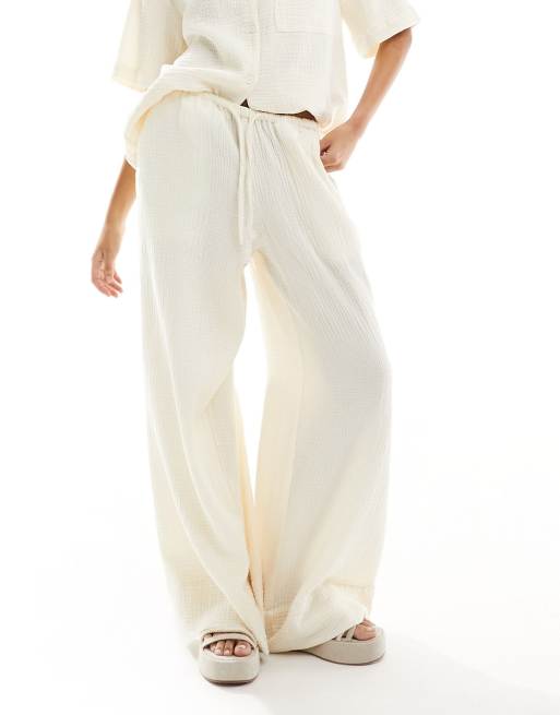 ASOS DESIGN - Pantalon en gaze avec liens noués à la taille - Écru, 2 de 5