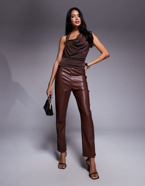 ASOS DESIGN - Pantalon en similicuir - Marron - view 1