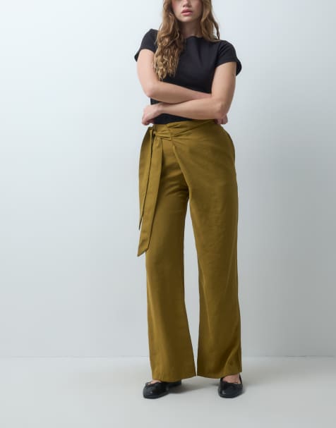 ASOS DESIGN pantalón envolvente con lazada en mostaza - view 1