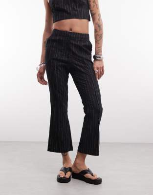 Pantalon évasé court à rayures texturées - Noir 42