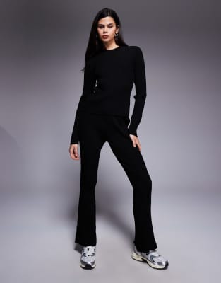 Pantalon évasé d'ensemble en maille côtelée - Noir L