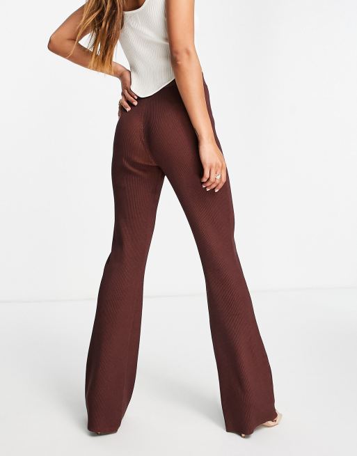 ASOS DESIGN - Pantalon évasé d'ensemble en maille - Marron, 2 de 4
