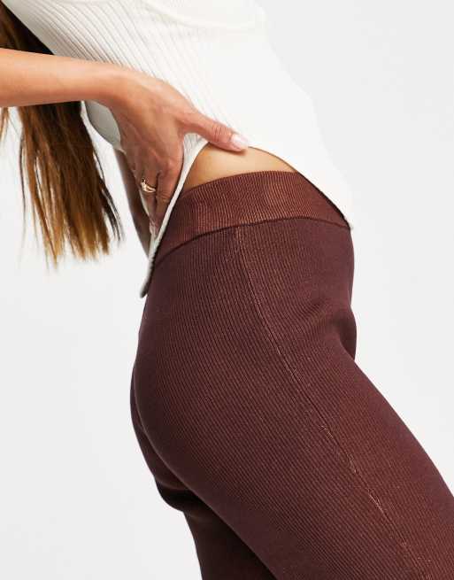 ASOS DESIGN - Pantalon évasé d'ensemble en maille - Marron, 3 de 4