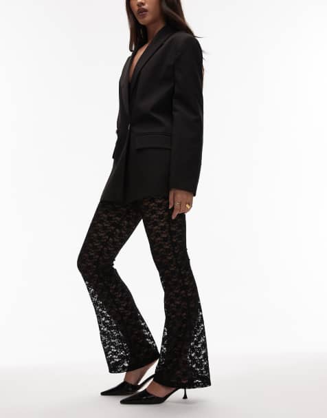 ASOS DESIGN - Pantalon évasé en dentelle transparente - Noir - view 1