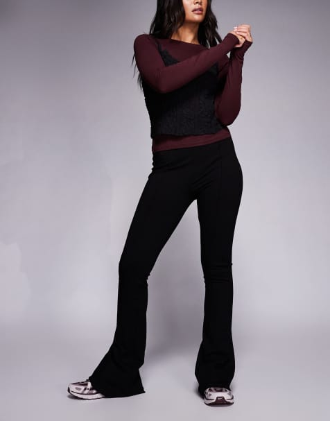 ASOS DESIGN - Pantalon évasé en maille point de Rome à nervures - Noir - view 1