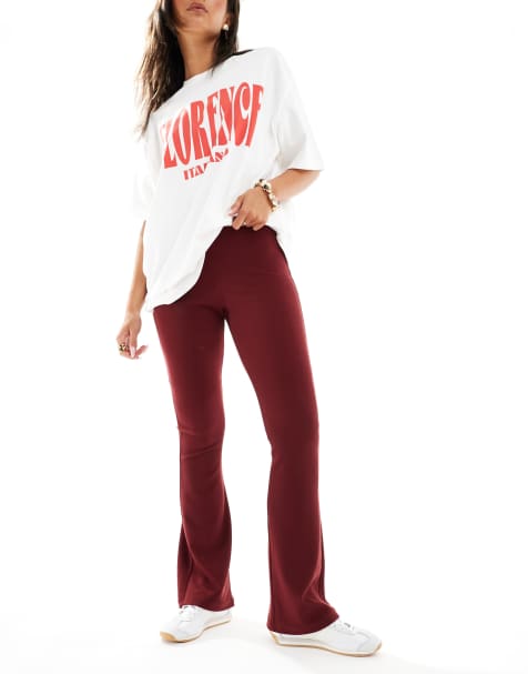 ASOS DESIGN - Pantalon évasé en tissu épais côtelé - Bordeaux - view 1