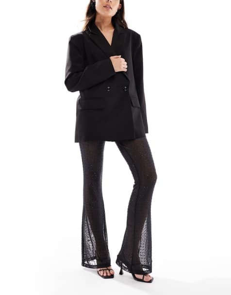 ASOS DESIGN - Pantalon évasé en tulle transparent à strass - Noir - view 1