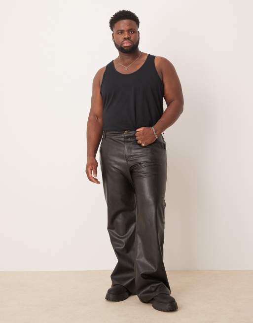 ASOS DESIGN Pantalon évasé et large imitation cuir Noir ASOS