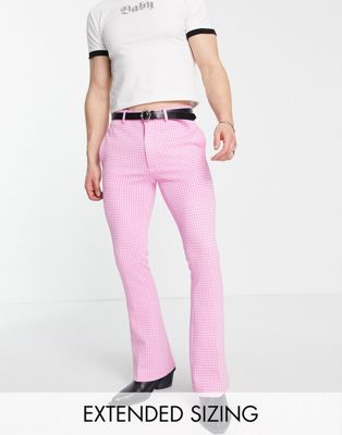 ASOS DESIGN smart skinny flared trousers in pink gingham check - ASOS Price Checker