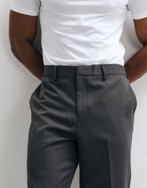 ASOS DESIGN pantalon fuselé ajusté gris charbon avec taille élastiquée et revers, 3 de 5