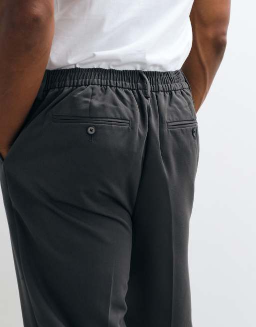 ASOS DESIGN pantalon fuselé ajusté gris charbon avec taille élastiquée et revers, 5 de 5