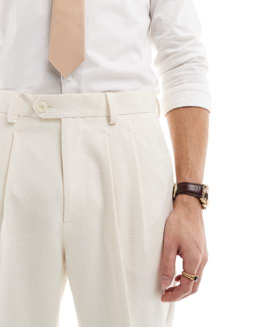 ASOS DESIGN - Pantalon fuselé élégant en tissu texturé - Écru, 3 de 5