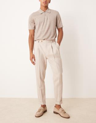 ASOS DESIGN - Pantalon fuselé habillé texturé à revers et pinces - Neutre - view 1