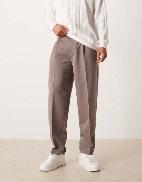 ASOS DESIGN - Pantalon fuselé oversize et élégant avec taille élastique et pinces à l'avant - Vison - view 1