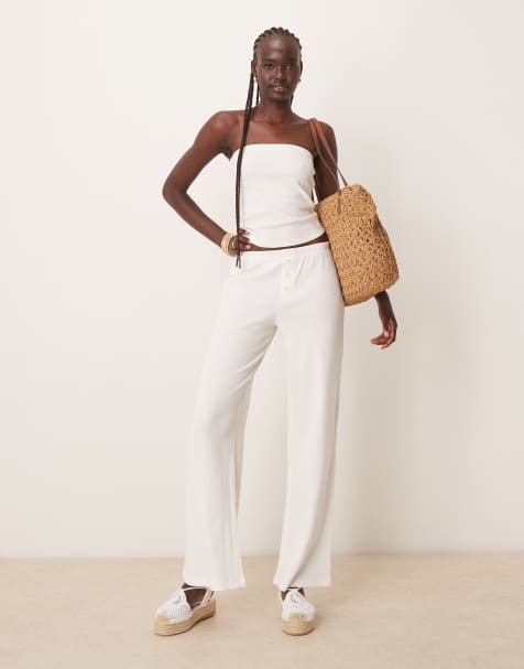 ASOS DESIGN - Pantalon gaufré ample - Crème - view 1