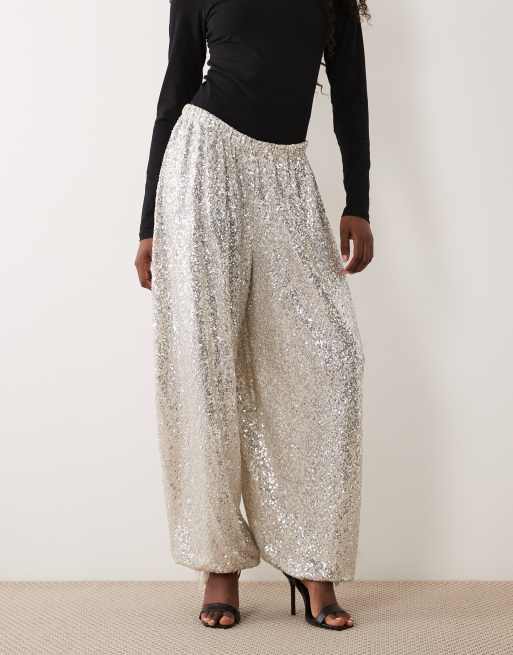 ASOS DESIGN - pantalón globo de lentejuelas translúcido en plata, 2 de 5