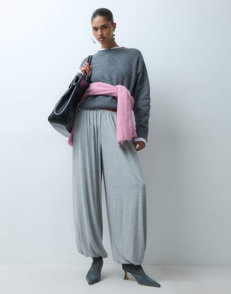 ASOS DESIGN pantalón globo de punto vaporoso extragrande en gris jaspeado - view 1