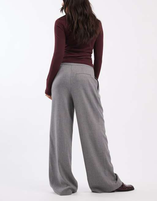 ASOS DESIGN tailored low rise wide leg trousers with asymmetric waistband in mono herringbone