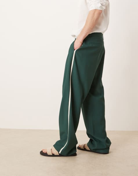 ASOS DESIGN - Pantalon habillé ample avec bandes larges - Vert - view 1